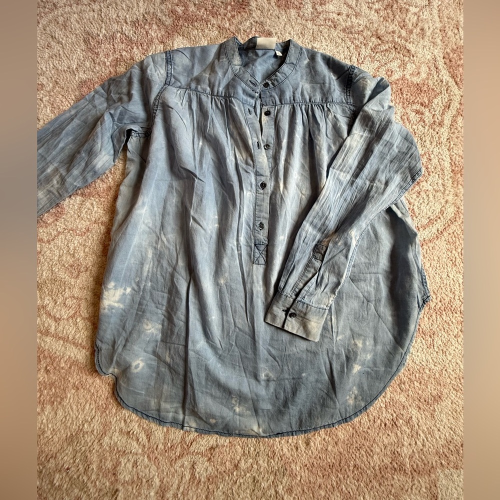 AG Adriano Goldschmied Light Blue Collarless Button Down
